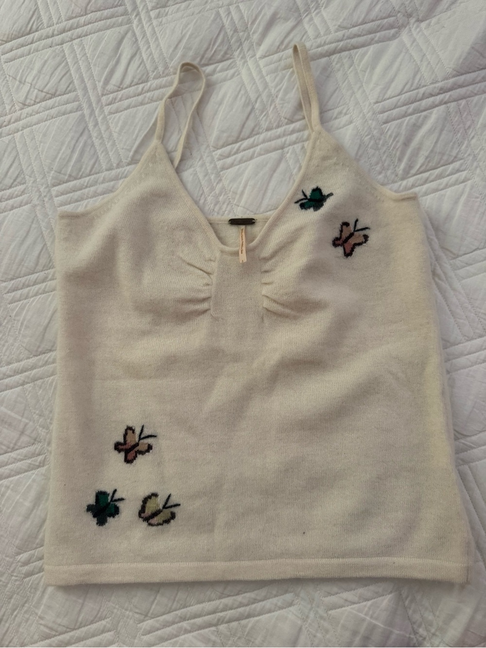 Free People Cream Wool Knit Butterfly Embroidered Camisole SZ small